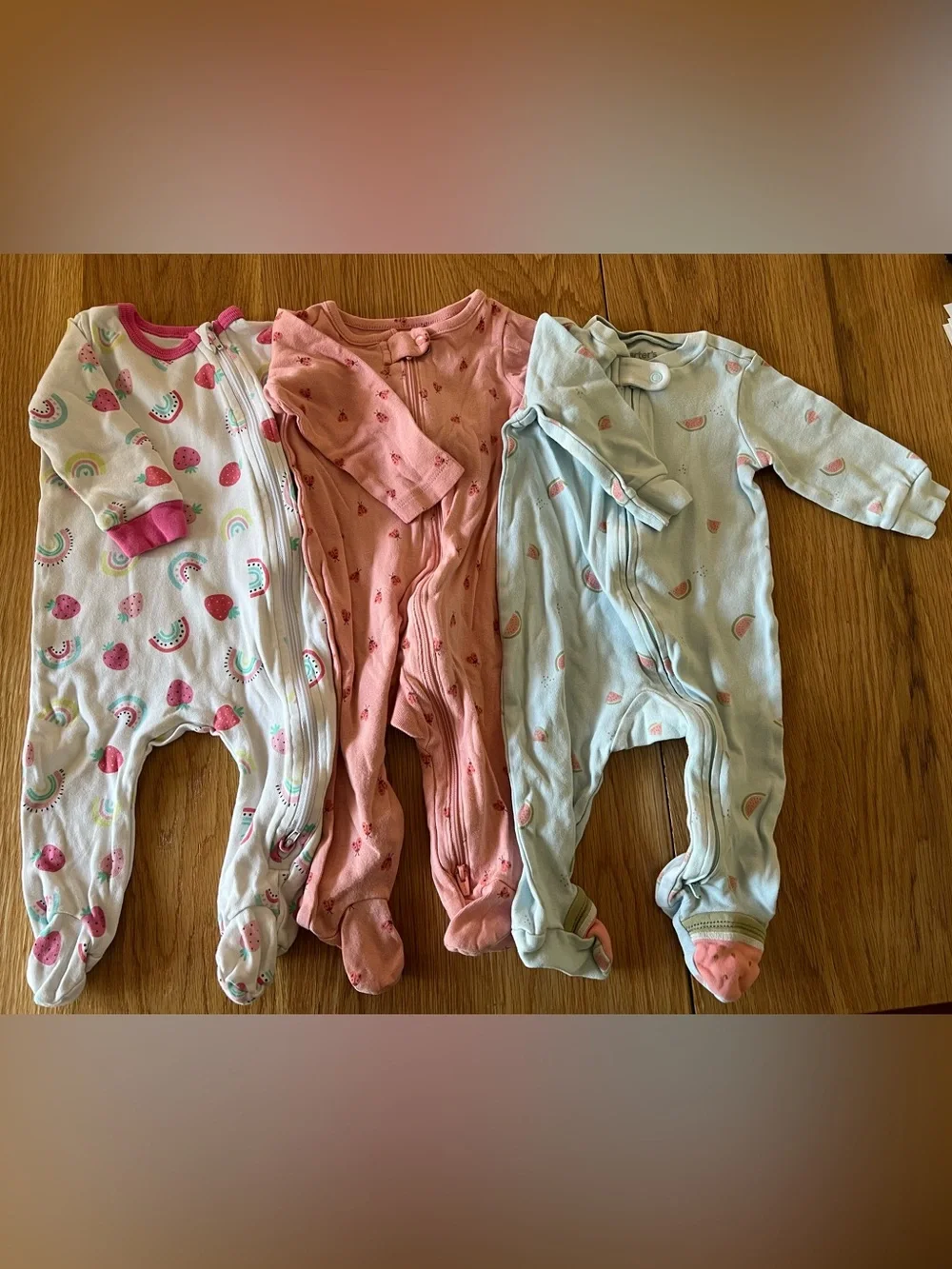 Carter’s & Koala Baby Girl 6M Footed Pajama Sleepers 3-Pack – Watermelon Ladybug